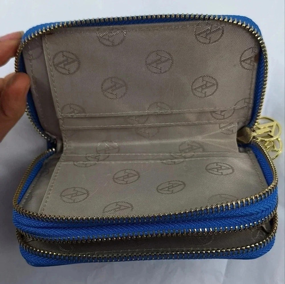 Adrienne Vittadini Bifold Blue Patent Leather with Gold Colored Zippers Wallet - Picture 9 of 14